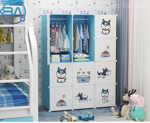 Tủ Nhựa Lắp Ghép 12 Ô, 2 Ngăn Treo Quần Áo